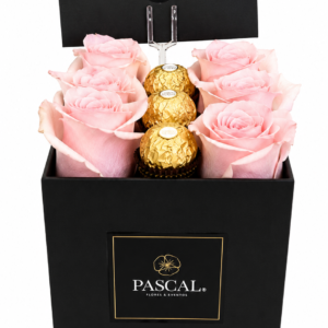 Caja 6 rosas + 4 bombones ferrero