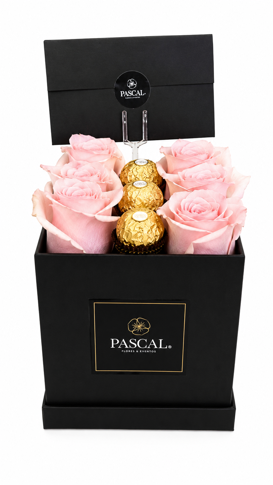 Caja 6 rosas + 4 bombones ferrero